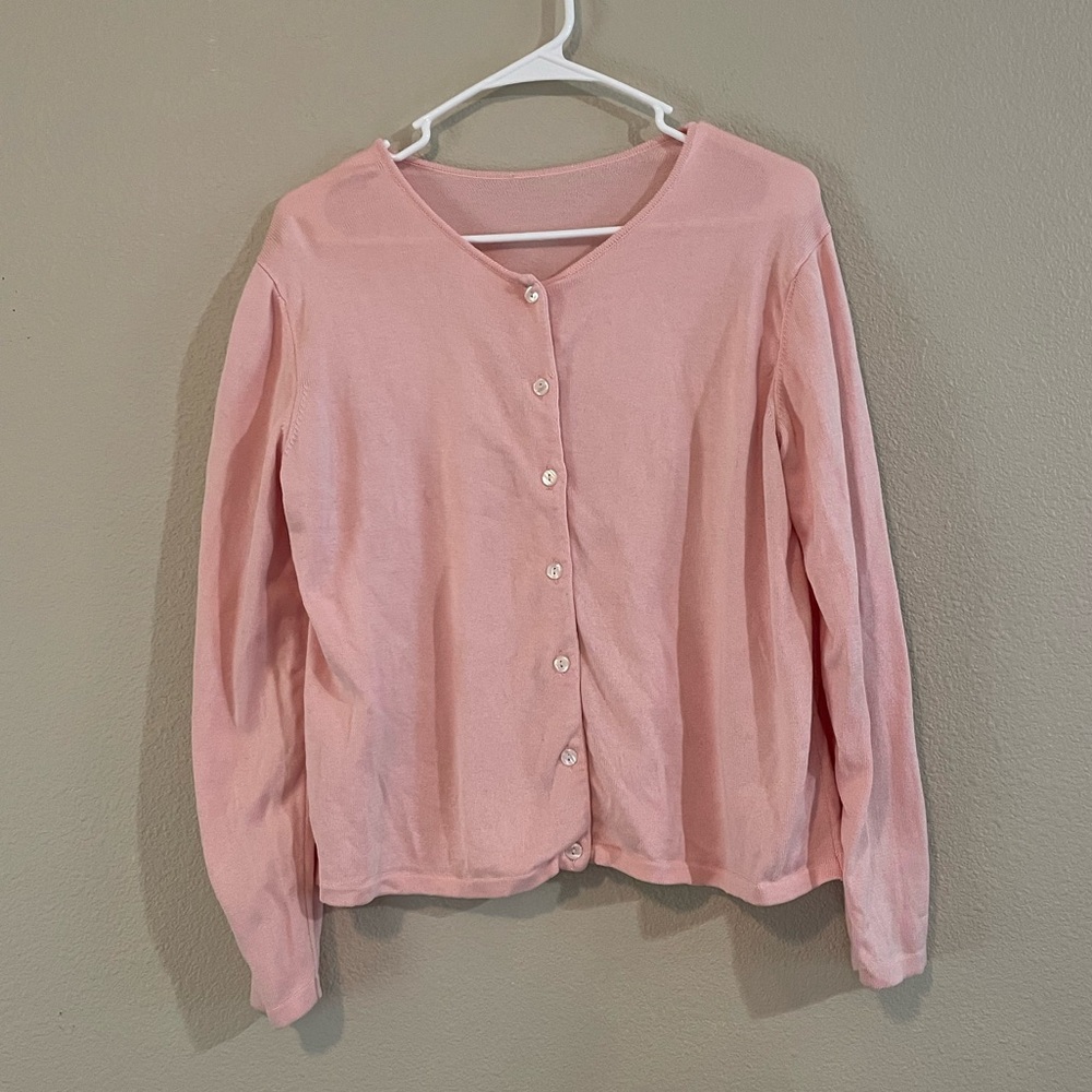 100% Cotton Light Pink Women's Button-Front Cardigan